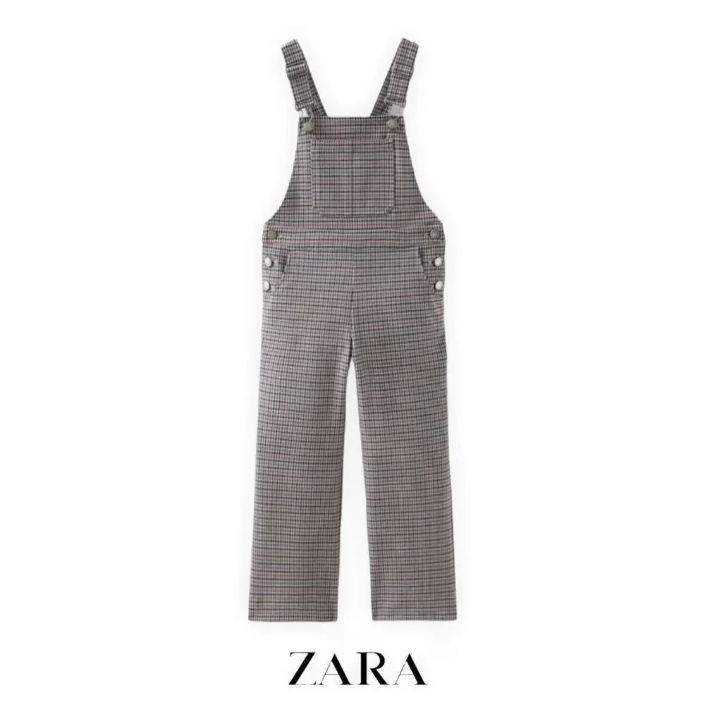 Zara Kids Gray Blue Plaid Overalls NWT Girls Size 6 7 12